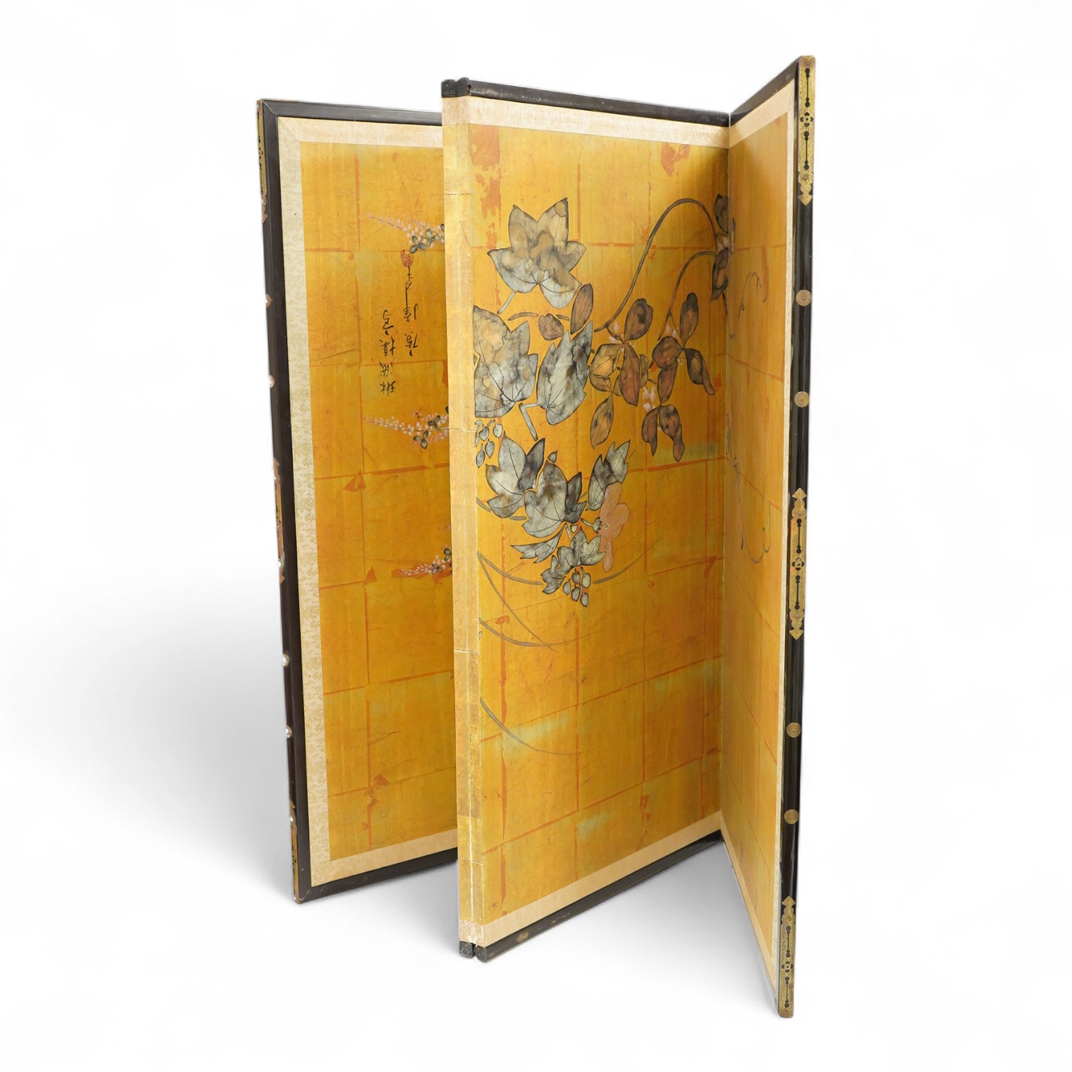 A 20th century Japanese four fold screen, each panel 91 x 46cm